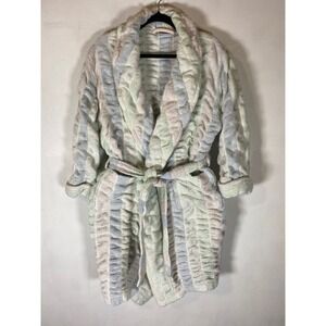 Delicates Spa Plush Terry Robe Pastel Stripe Belted Cozy Cottagecore Loungewear